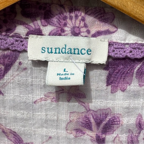 Sundance Bird Floral Button Down Top Gauze Purple White Size Large Long Sleeve - Picture 3 of 9